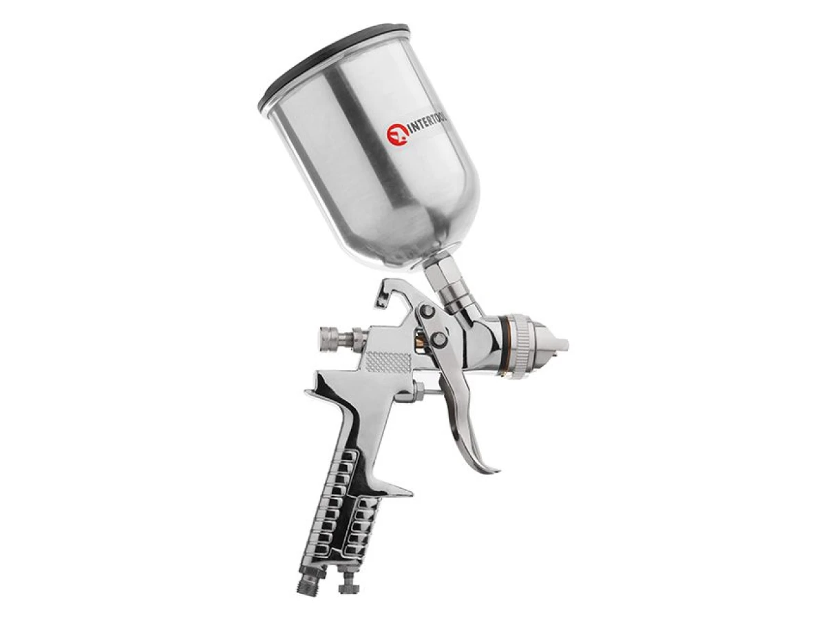 Краскопульт пневматический HVLP, форсунка 1.4мм, верхний металлический бачок 600мл., 3бар INTERTOOL PT-0109 