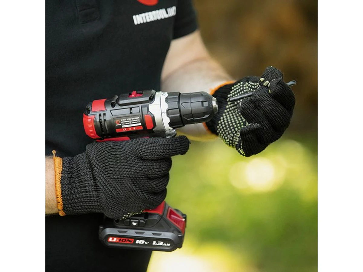 Дриль-шурупокрут акумуляторний Li-Ion 18 В, 25 Nm, 0-400/0-1500 об/хв., 1,3 Аг INTERTOOL WT-0313 