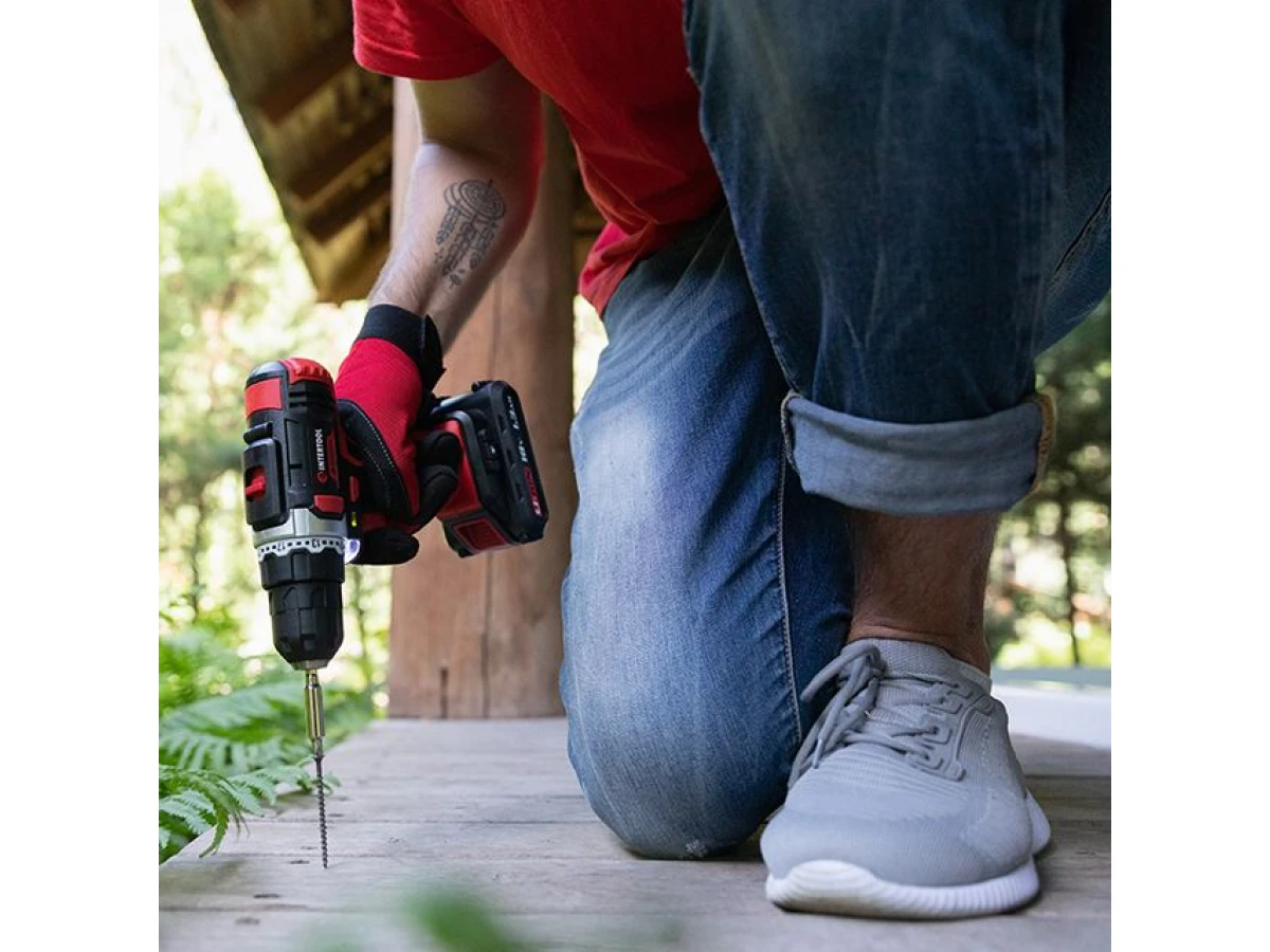 Дриль-шурупокрут акумуляторний Li-Ion 18 В, 25 Nm, 0-400/0-1500 об/хв., 1,3 Аг INTERTOOL WT-0313 