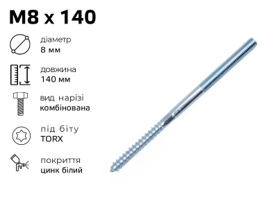 Гвинт - шуруп комбінований  М8, довжина - 140 мм