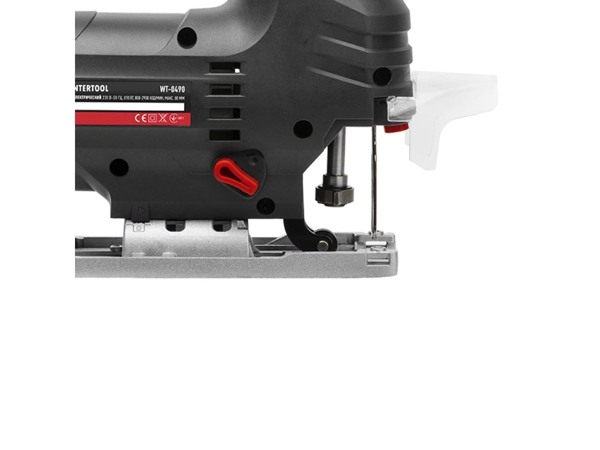Электролобзик 810 Вт, 800-2900 ход/мин, бесключевой патрон, макс. гл. распила 80 мм, алюминиевая платформа, led-подсветка INTERTOOL WT-0490 