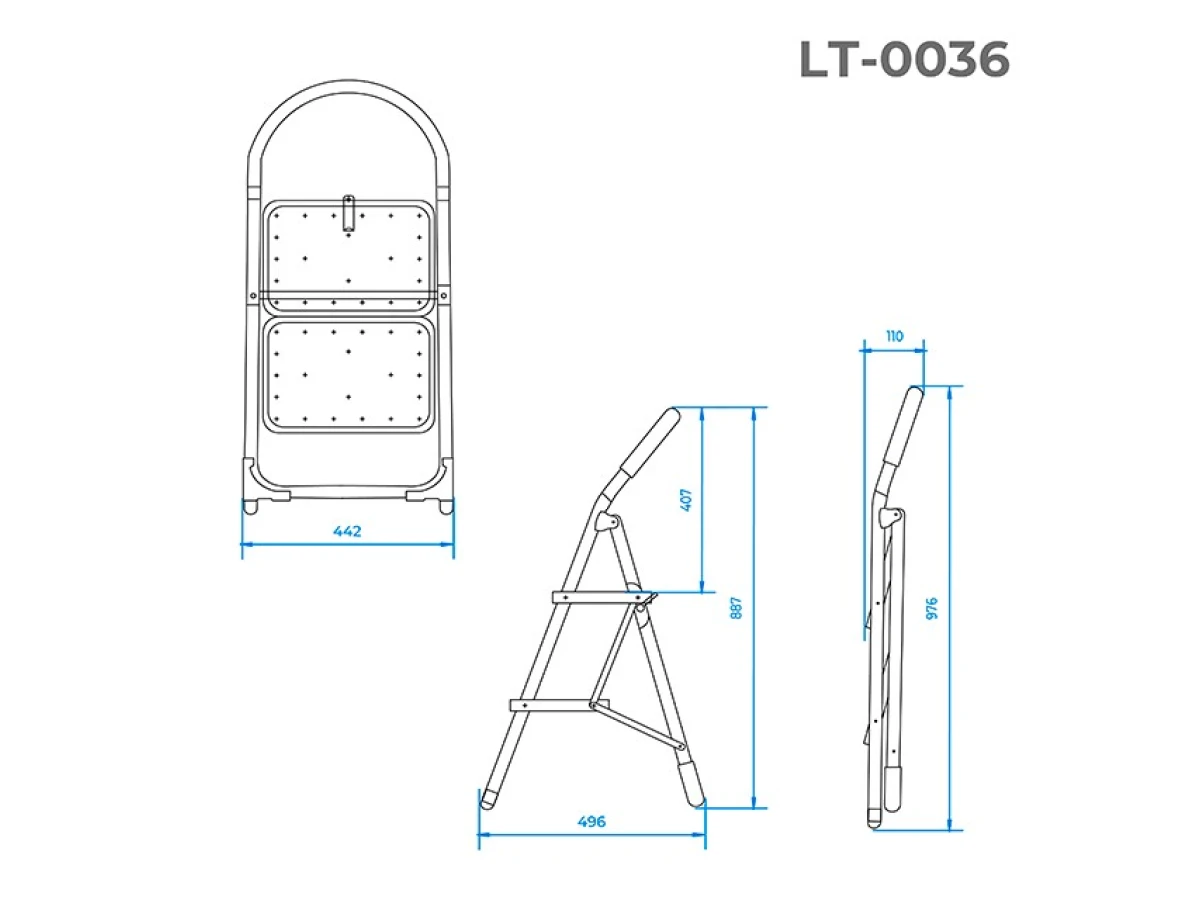 Стремянка 2 ступени, высота 887 мм INTERTOOL LT-0036 