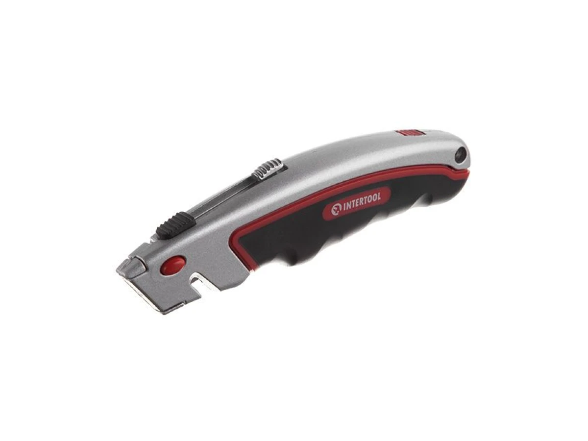 Ніж з висувним трапецієподібним лезом, металевий корпус, прогумований INTERTOOL HT-0516 