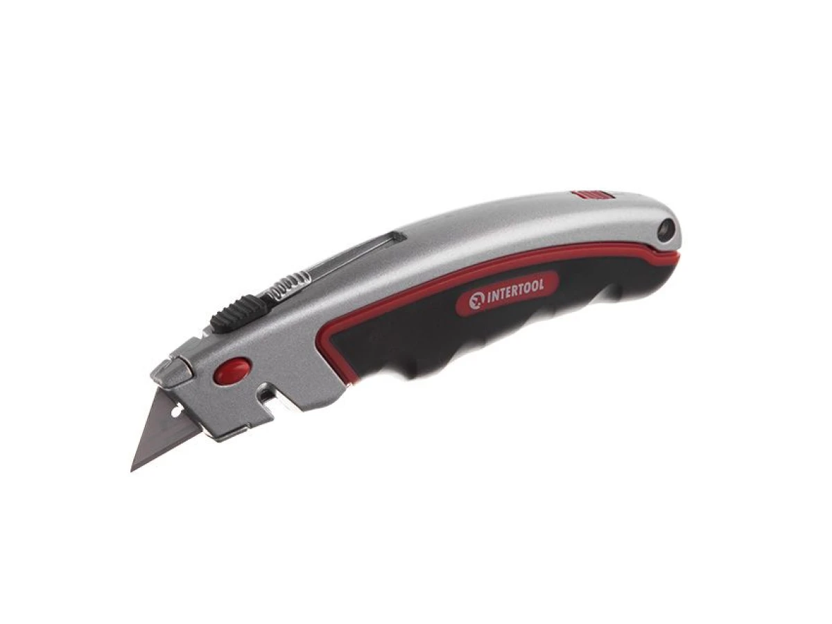Ніж з висувним трапецієподібним лезом, металевий корпус, прогумований INTERTOOL HT-0516 