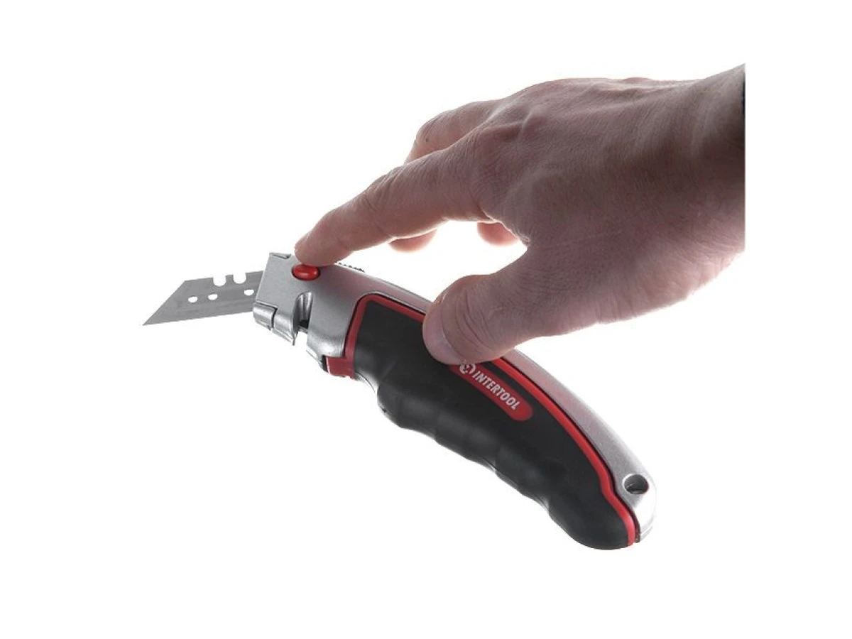 Ніж з висувним трапецієподібним лезом, металевий корпус, прогумований INTERTOOL HT-0516 