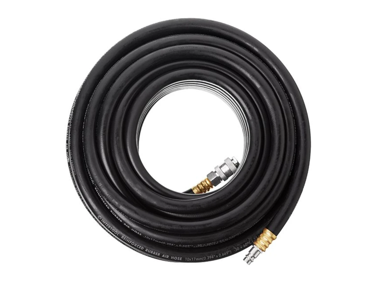 Шланг гумовий повітряний армований до 20 атм 10 x 17 мм 20м зі швидкороз'ємними з'єднаннями INTERTOOL PT-1735 