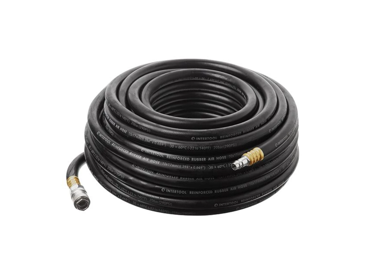 Шланг гумовий повітряний армований до 20 атм 10 x 17 мм 20м зі швидкороз'ємними з'єднаннями INTERTOOL PT-1735 
