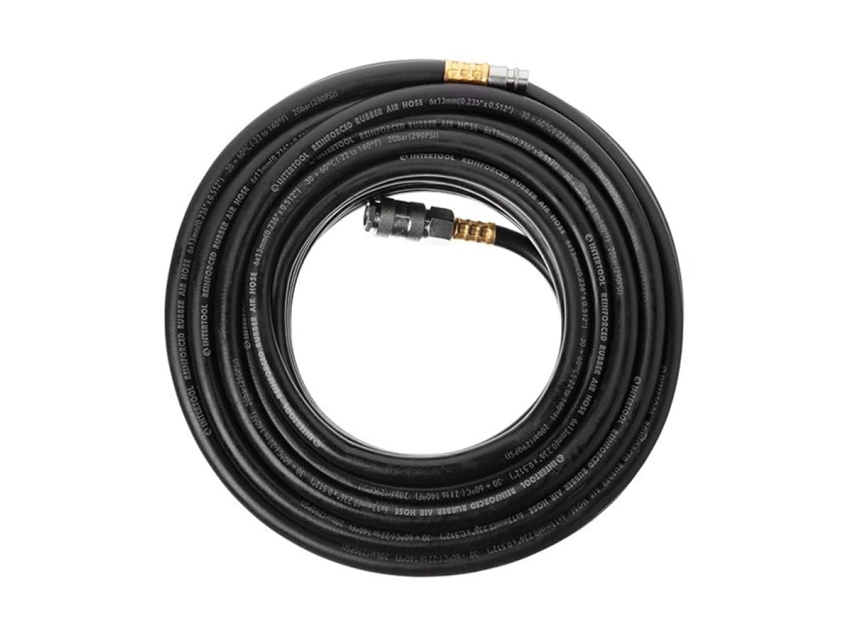 Шланг гумовий повітряний армований до 20 атм 6 x 13 мм 20м зі швидкороз'ємними з'єднаннями INTERTOOL PT-1721 