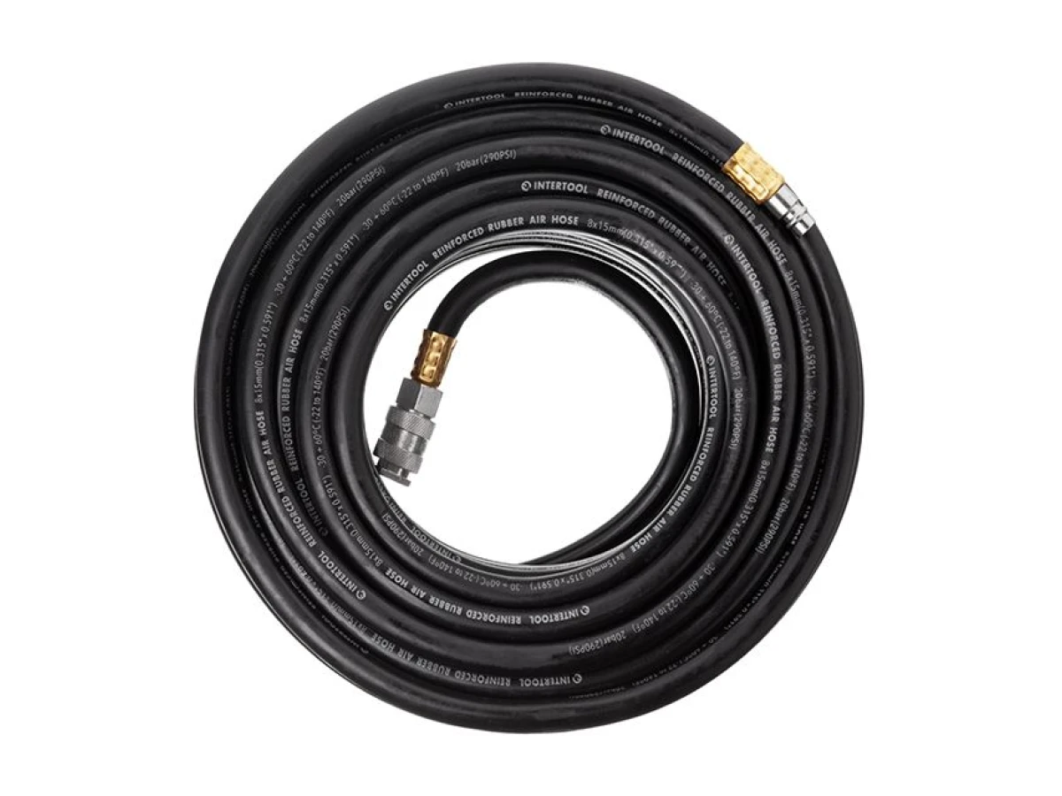 Шланг гумовий повітряний армований до 20 атм 8 x 15 мм 20м зі швидкороз'ємними з'єднаннями INTERTOOL PT-1732 