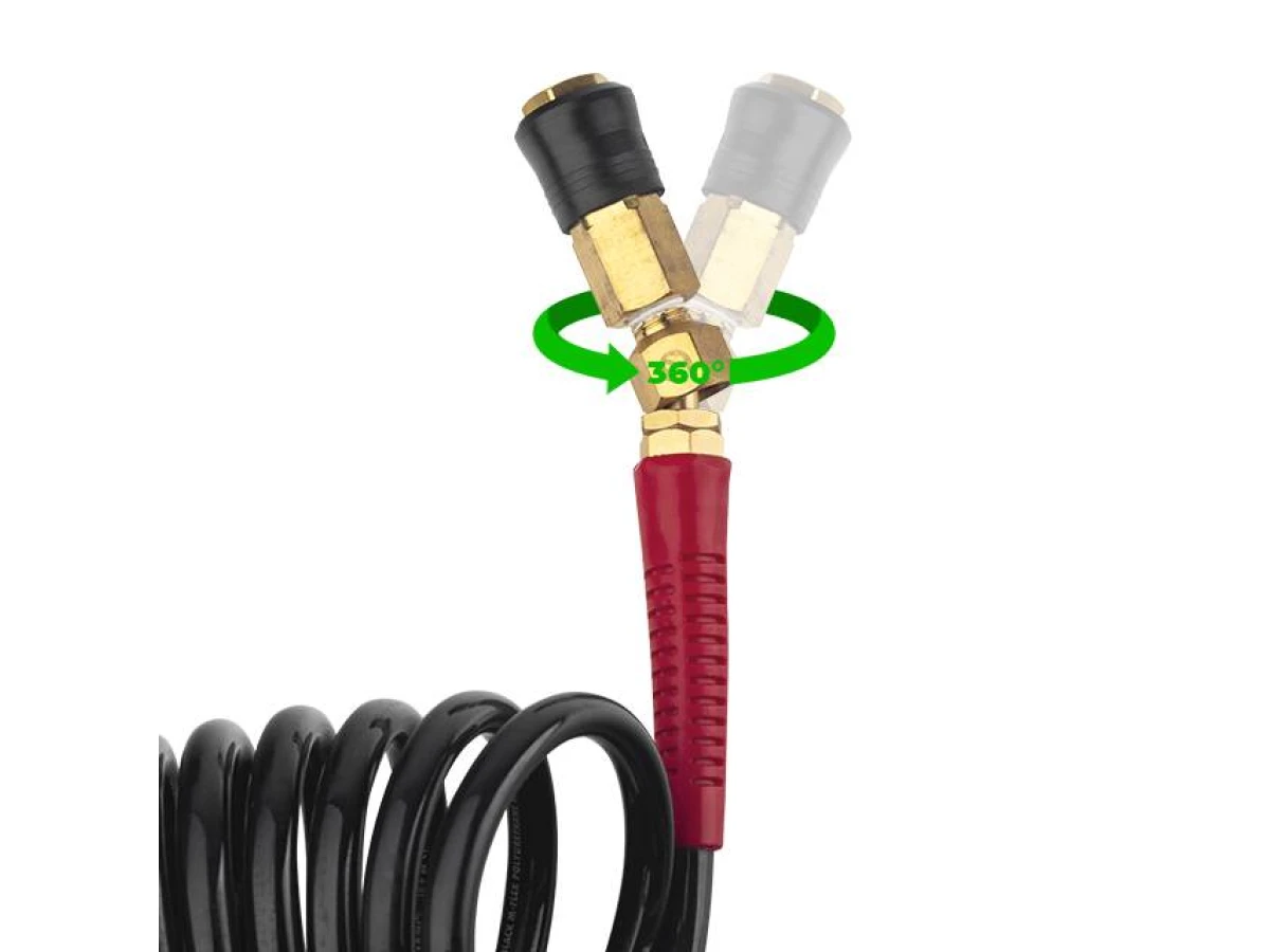 Шланг BLACK M-Flex 6.5х10мм, 10м спиральный полиуретановый c поворотным шарниром, латунными быстроразъемными соединениями STORM INTERTOOL PT-1793 