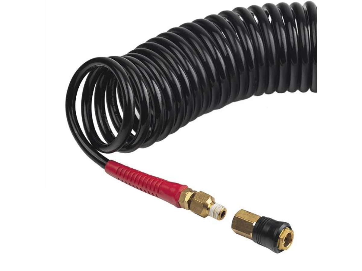 Шланг BLACK M-Flex 6.5х10мм, 10м спиральный полиуретановый c поворотным шарниром, латунными быстроразъемными соединениями STORM INTERTOOL PT-1793 