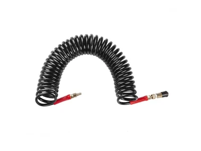 Шланг BLACK M-Flex 8х12мм, 10м спиральный полиуретановый c поворотным шарниром, латунными быстроразъемными соединениями STORM INTERTOOL PT-1796