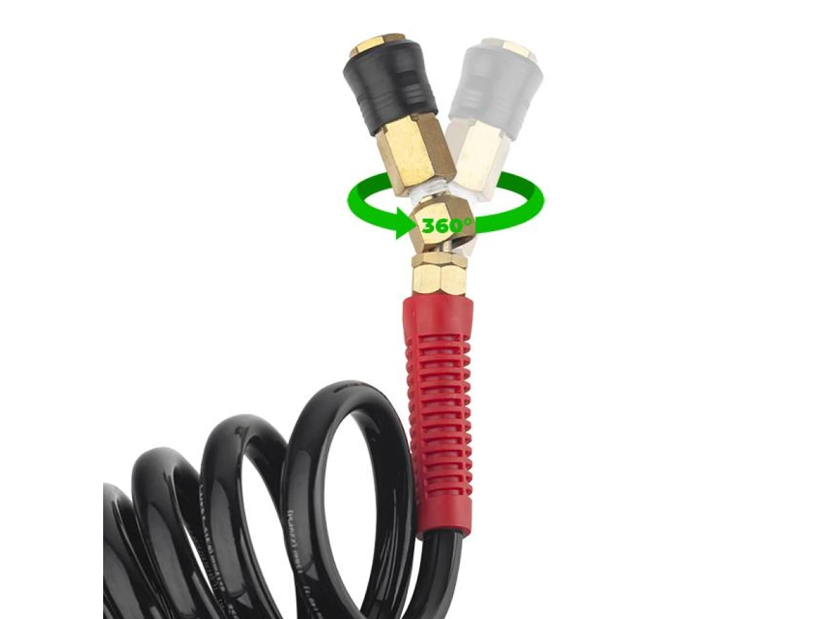 Шланг BLACK M-Flex 8х12мм, 10м спиральный полиуретановый c поворотным шарниром, латунными быстроразъемными соединениями STORM INTERTOOL PT-1796 