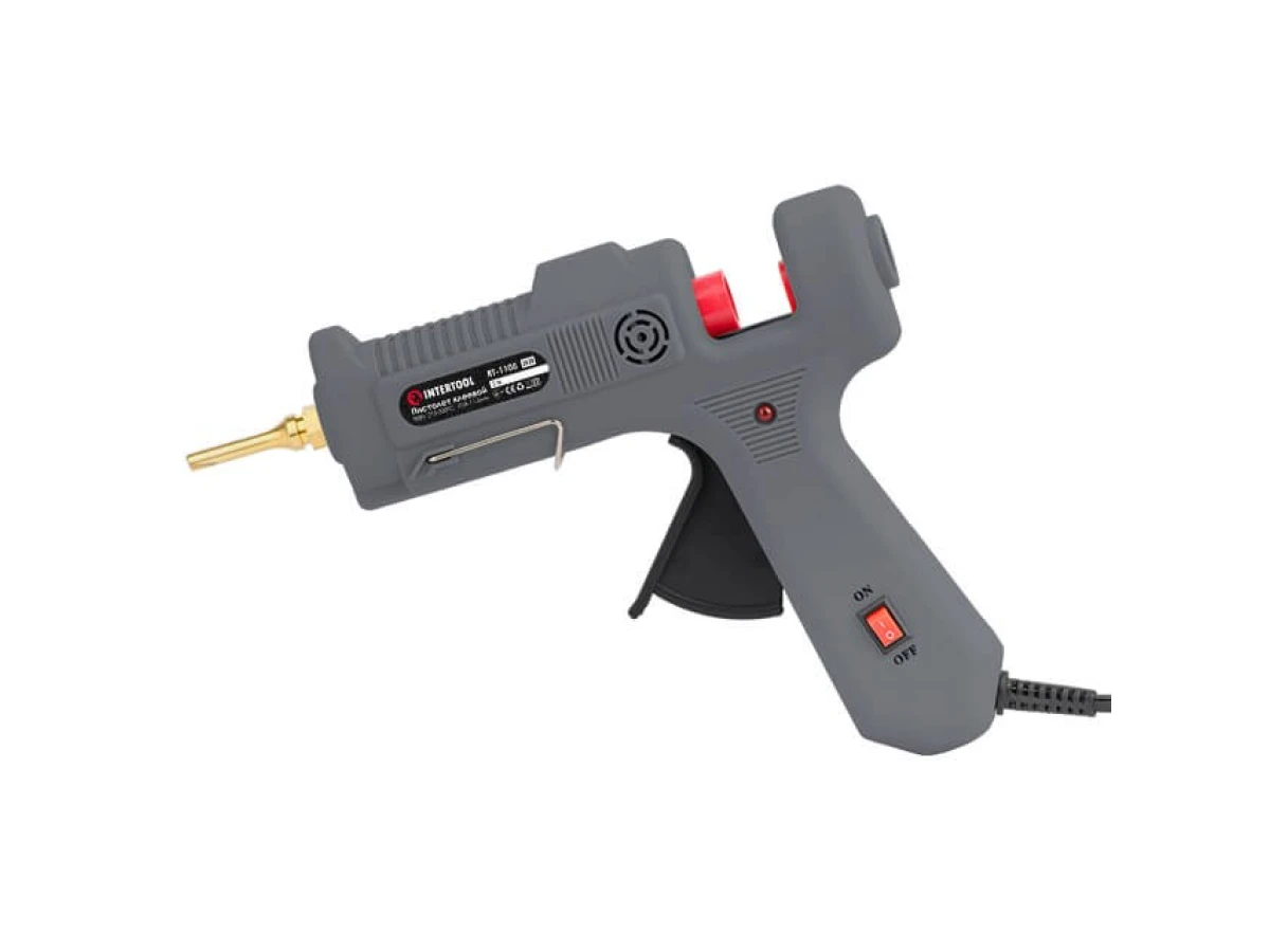 Пістолет клейовий 90 Вт, 230 В, 215-230 °C під стрижні 10.8-11.5 мм, 13-30 г/хв. INTERTOOL RT-1105 