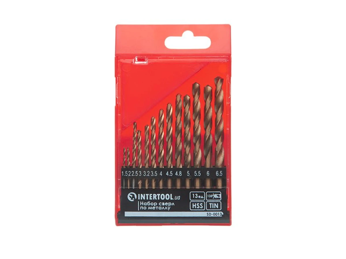 Набір свердел по металу DIN338 HSS 13шт (1.5-6.5), покриття Ti INTERTOOL SD-0013 