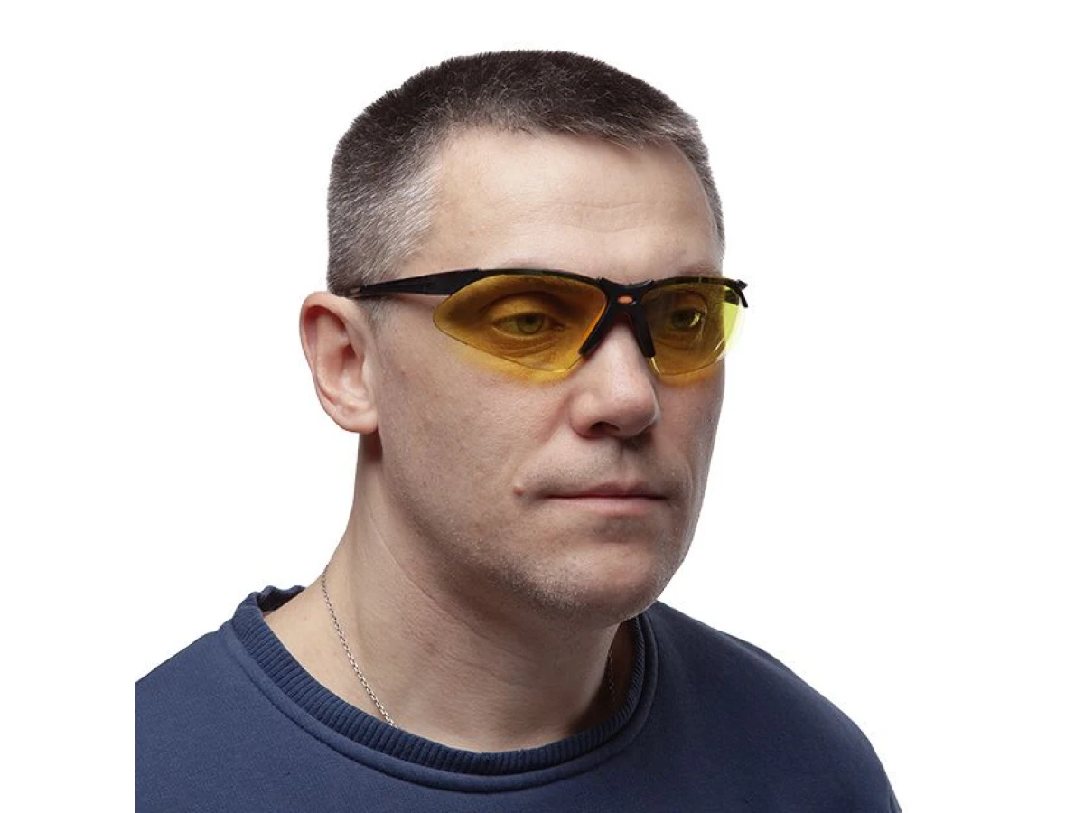 Очки защитные желтые, материал поликарбонат,заушины черного цвета, материал нейлон, резиновая накладка для носа,защита от удара INTERTOOL SP-0096 