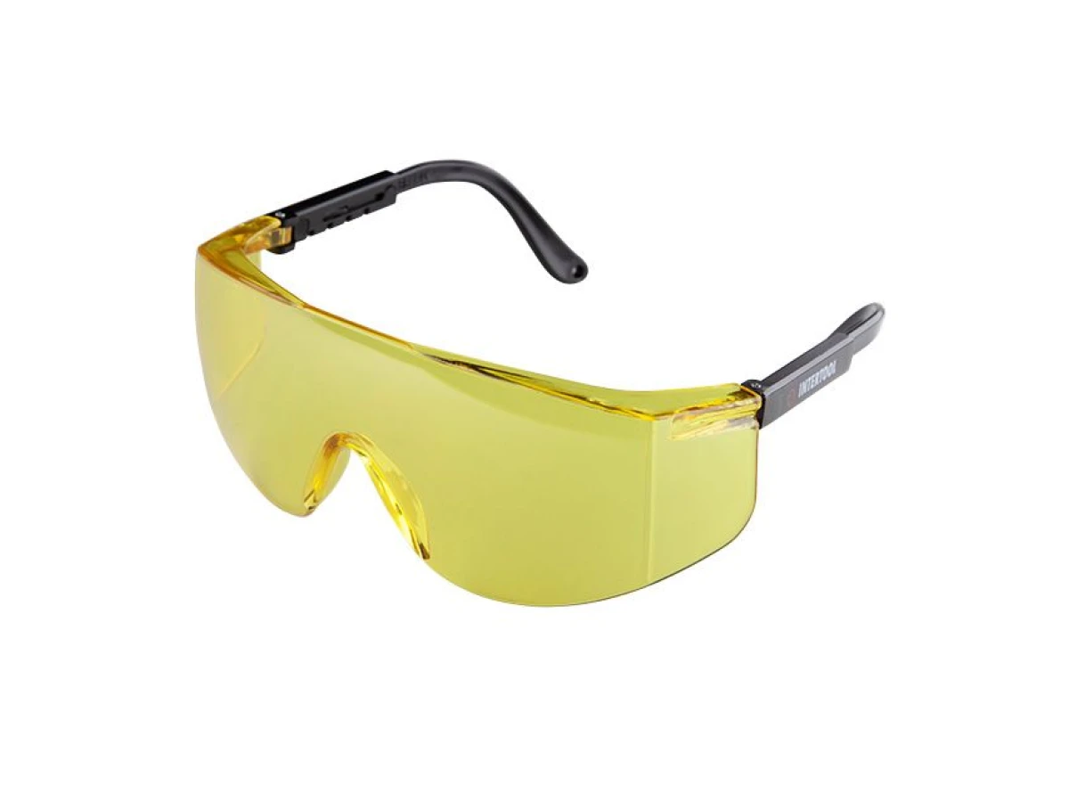Очки защитные желтые, материал поликарбонат,регулируемые заушины черного цвета, материал нейлон, защита от удара INTERTOOL SP-0099 