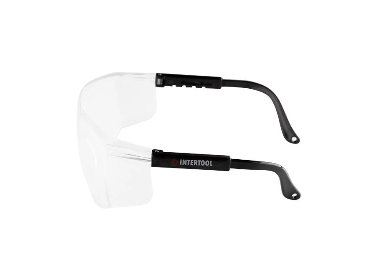 Очки защитные прозрачные, материал поликарбонат,регулируемые заушины черного цвета, материал нейлон, защита от удара INTERTOOL SP-0098 