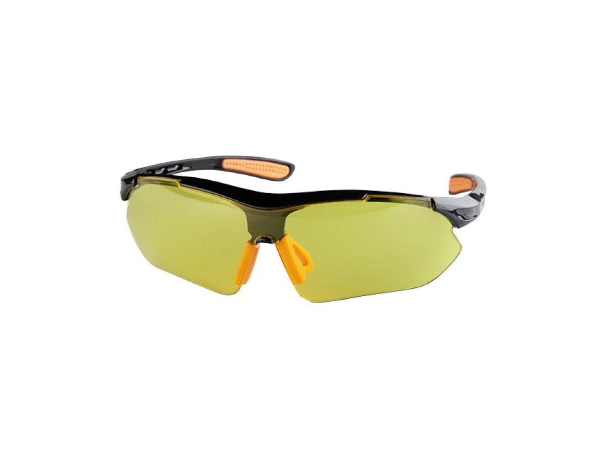 Очки защитные желтые, материал линз поликарбонат, заушины черного цвета, материал нейлон, резиновая накладка для носа, защита от удара INTERTOOL SP-0093 