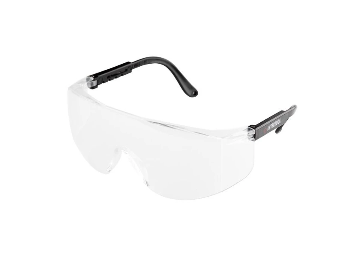 Очки защитные прозрачные, материал поликарбонат,регулируемые заушины черного цвета, материал нейлон, защита от удара INTERTOOL SP-0098 