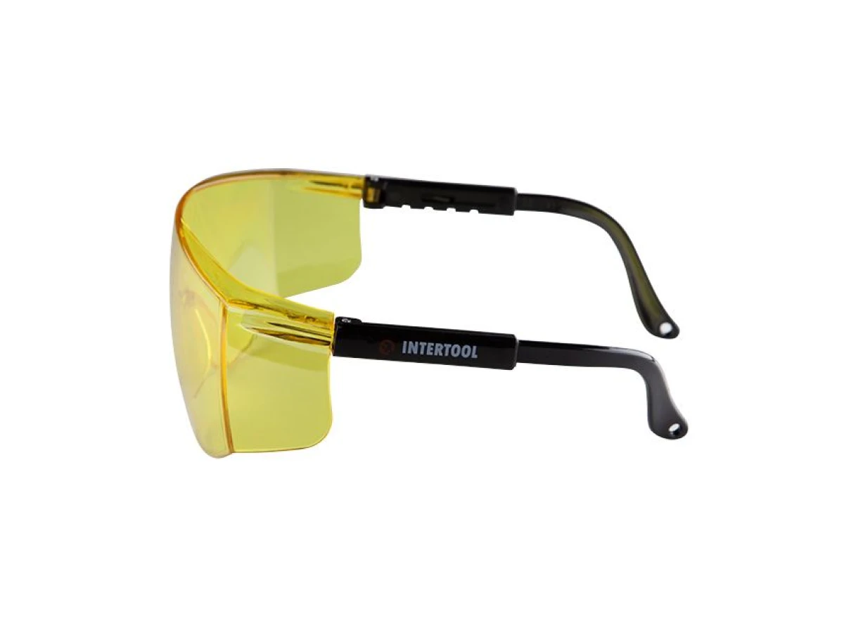 Очки защитные желтые, материал поликарбонат,регулируемые заушины черного цвета, материал нейлон, защита от удара INTERTOOL SP-0099 