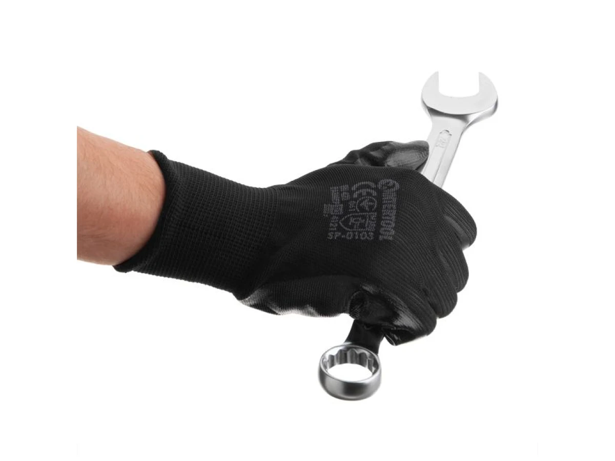 Перчатка трикотажная,синтетическая,черного цвета,с нитриловым покрытием черного цвета,10" INTERTOOL SP-0103 