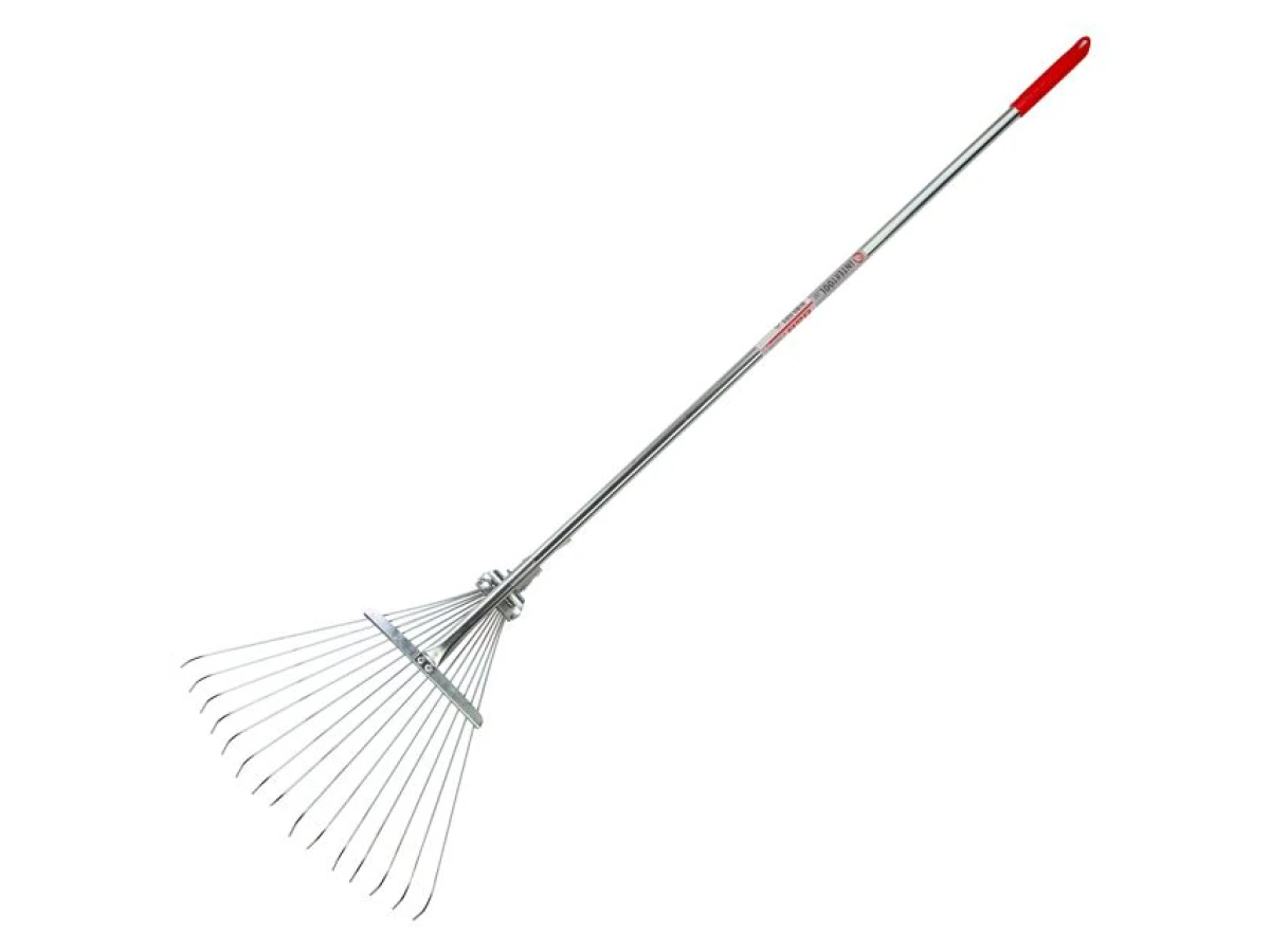 Граблі віялові 15 прутів, металева рукоятка, регулювання ширини робочої поверхні (30-50 см) INTERTOOL FT-3004 