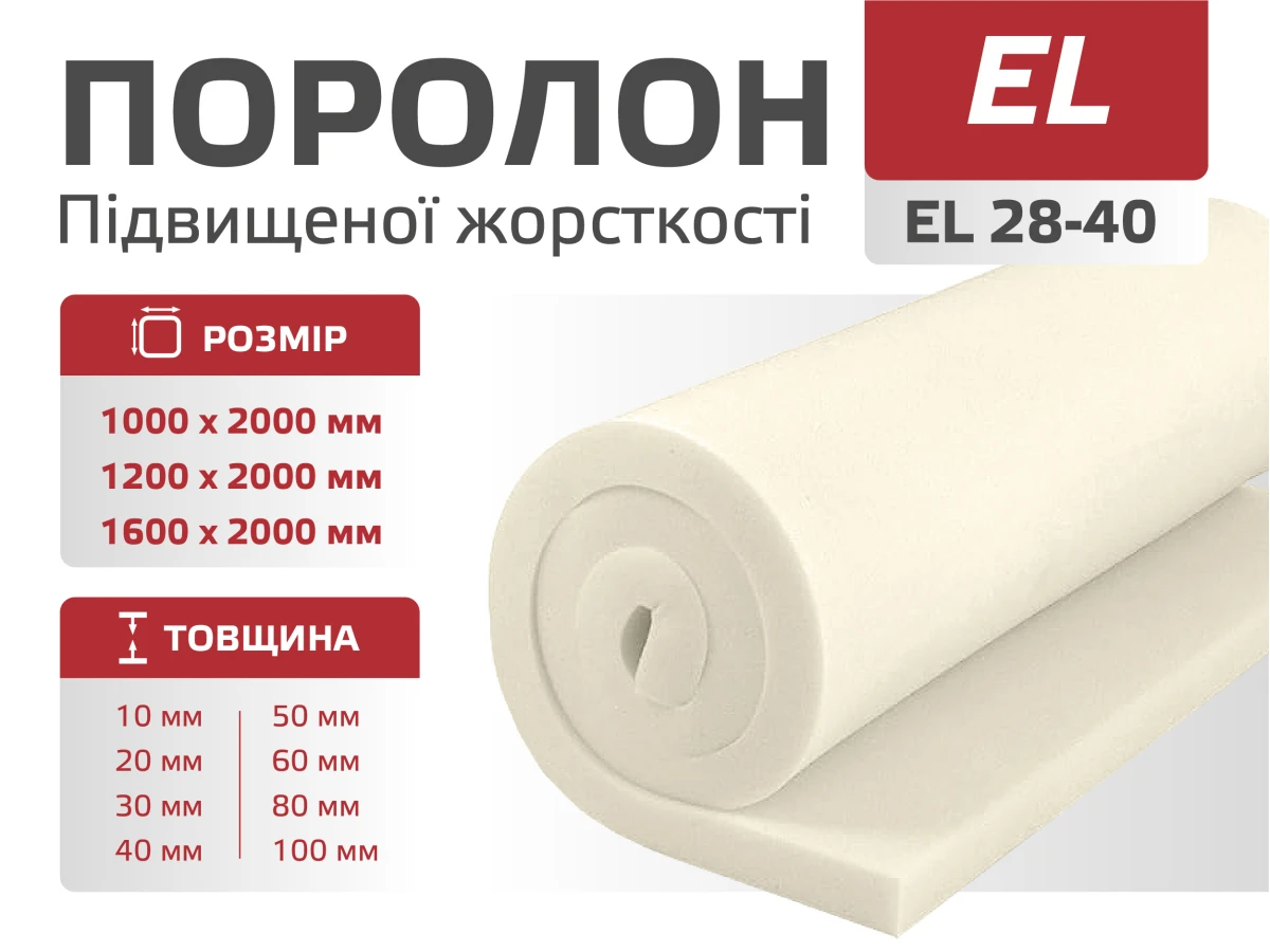 Поролон листовий 28-40 (2м) 