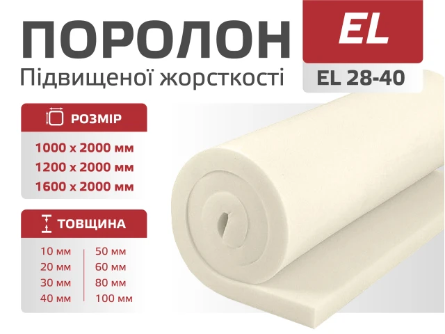 Поролон листовий 28-40 (2м) 