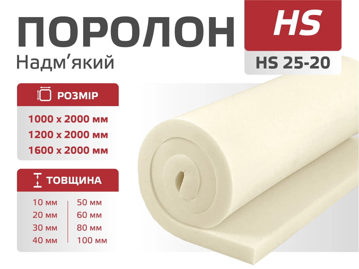Поролон листовий HS 25-20 