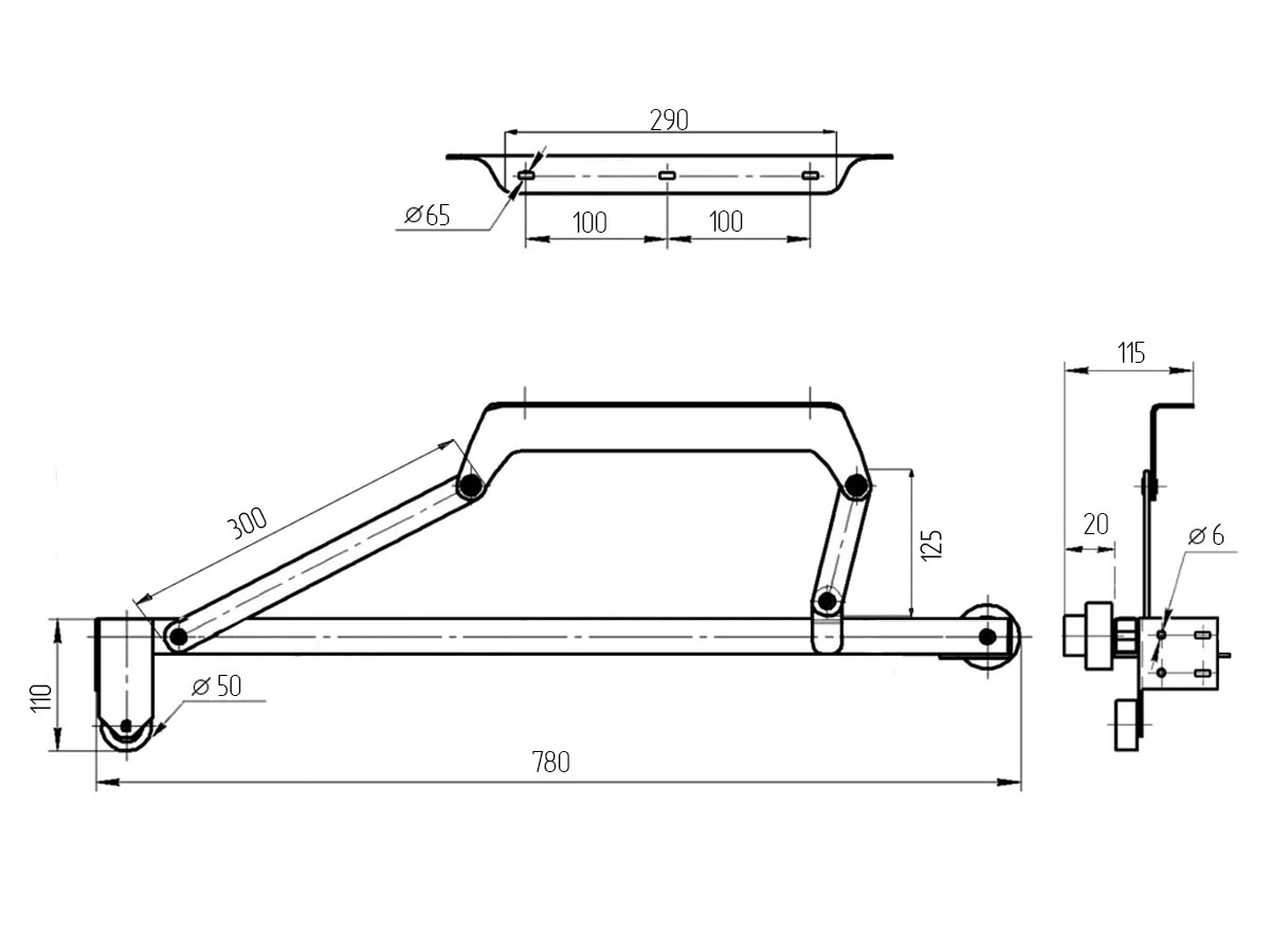 Механізм К-21 "Дельфін" з гумовим колесом сірий (780мм) 