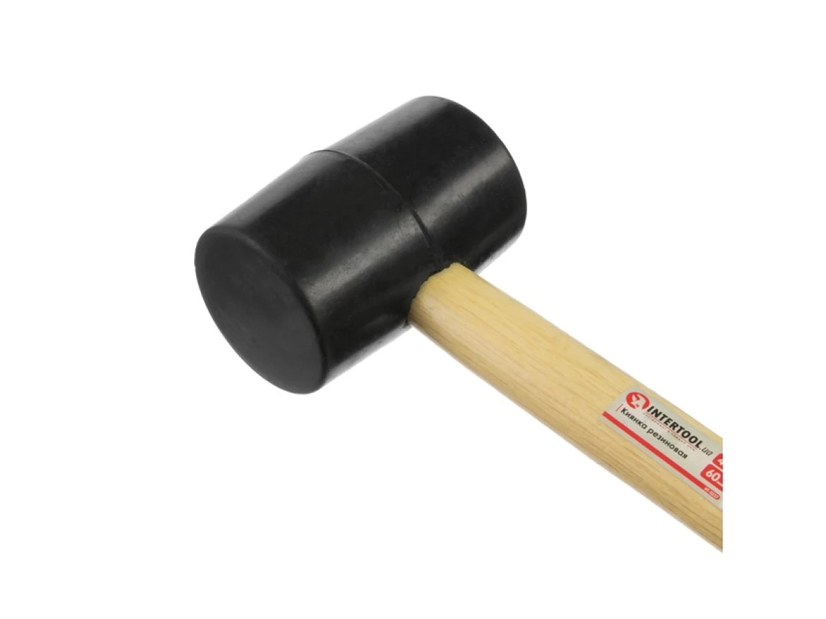 Киянка гумова 450 г, 60 мм, чорна гума, дерев'яна ручка HT-0237 