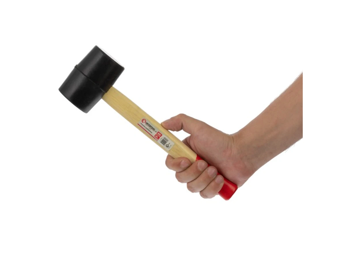 Киянка гумова 450 г, 60 мм, чорна гума, дерев'яна ручка HT-0237 
