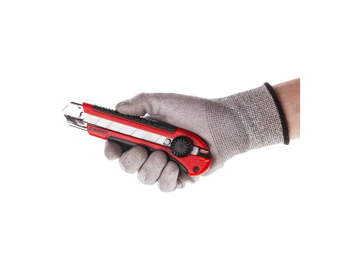 Ніж з металевою напрямною під лезо 25 мм, прогумована рукоятка INTERTOOL HT-0526 