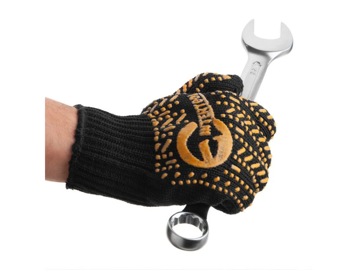 Рукавичка трикотажна 60% бавовна / 40% поліестер, з ПВХ крапкою, клас в'язки 7, колір чорний, точка, 62 м INTERTOOL SP-0136 