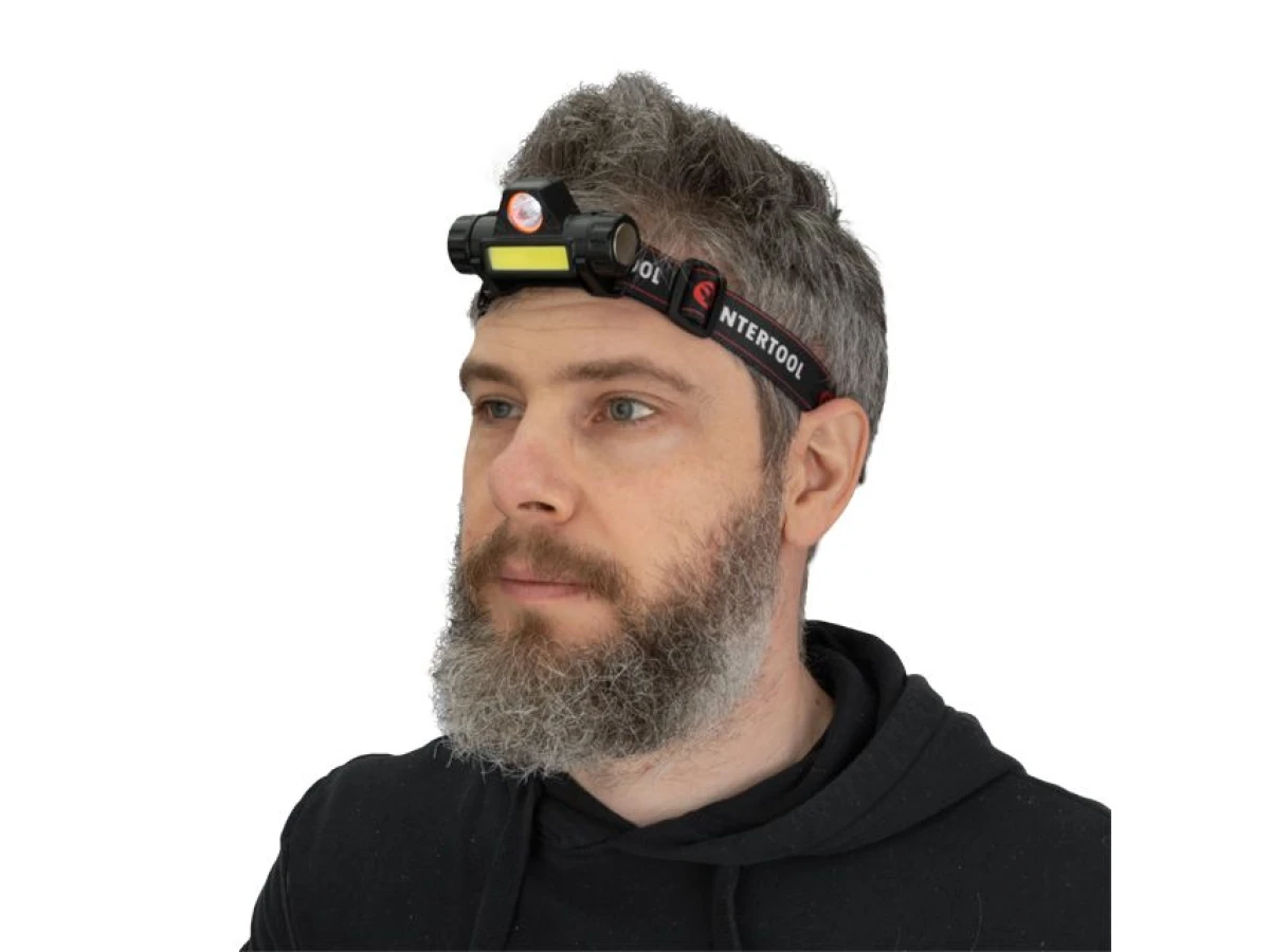 Ліхтар налобний акумуляторний XPE + COB, магніт INTERTOOL LB-0309 