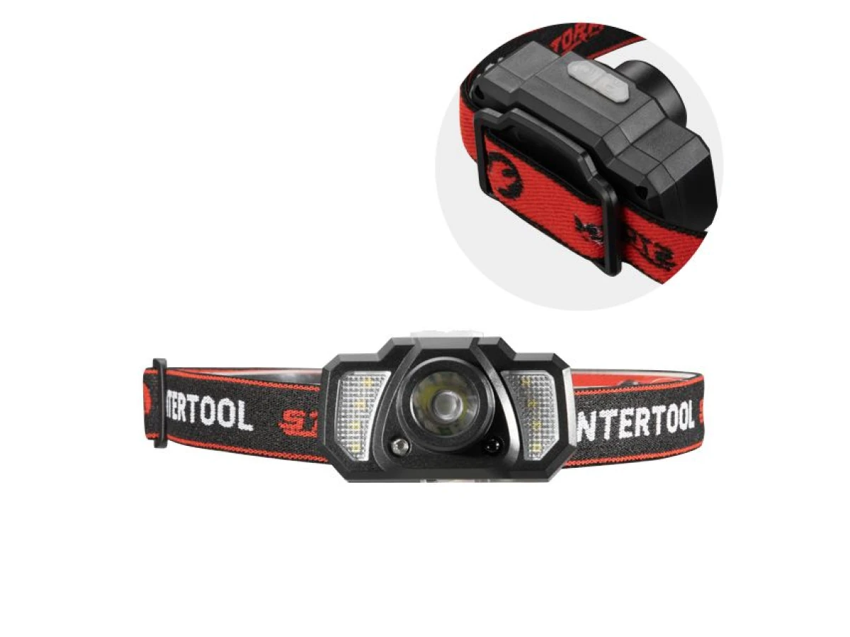 Ліхтар налобний акумуляторний XPE+6SMD+2RED LED, 7 режимів роботи, сенсор, STORM INTERTOOL LB-0311 