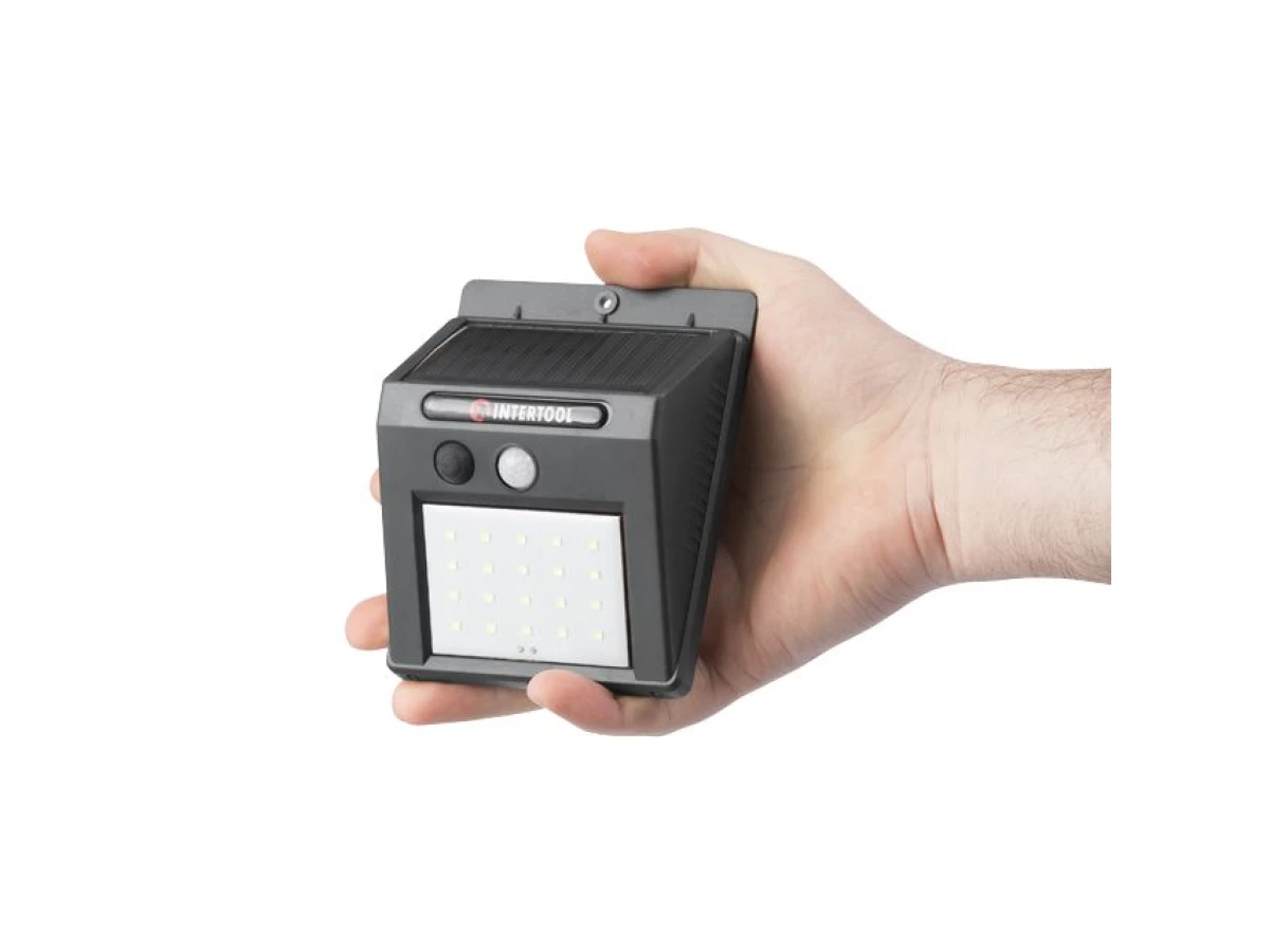 Світильник акумуляторний настінний 20SMD, вуличний, сонячна панель, датчик руху INTERTOOL LB-0112 