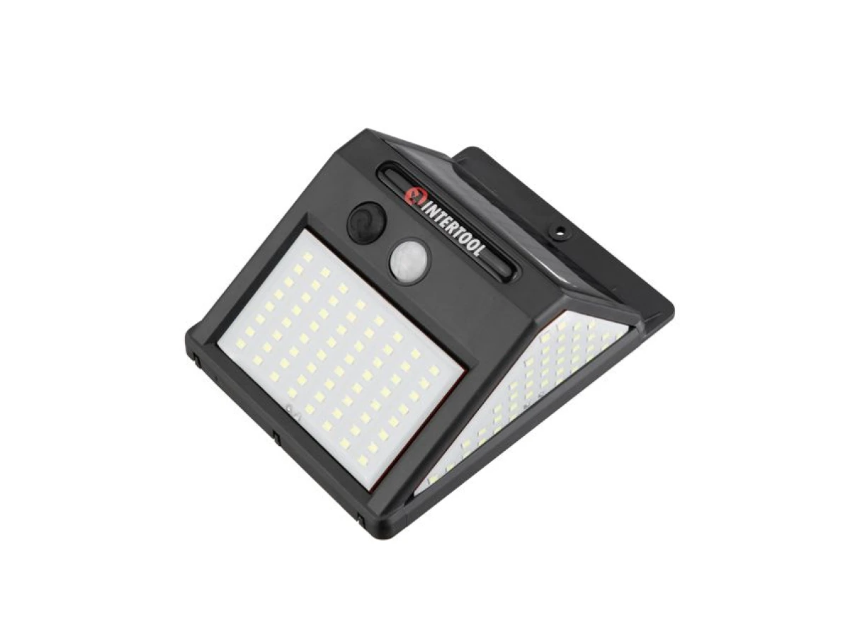 Світильник акумуляторний настінний 144SMD, вуличний, сонячна панель, датчик руху INTERTOOL LB-0114 