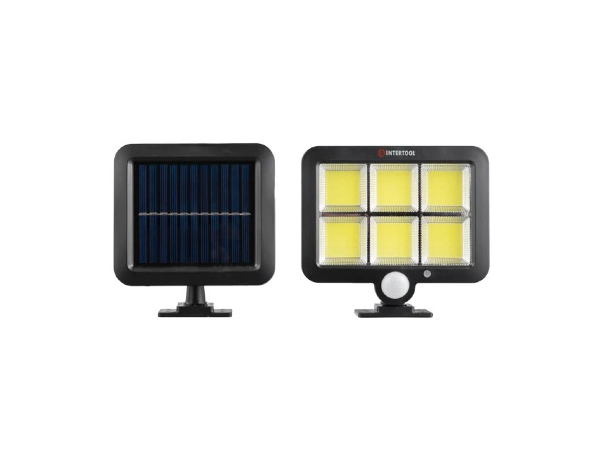 Світильник акумуляторний настінний 6COB, виносна сонячна панель, датчик руху, ДК INTERTOOL LB-0116 