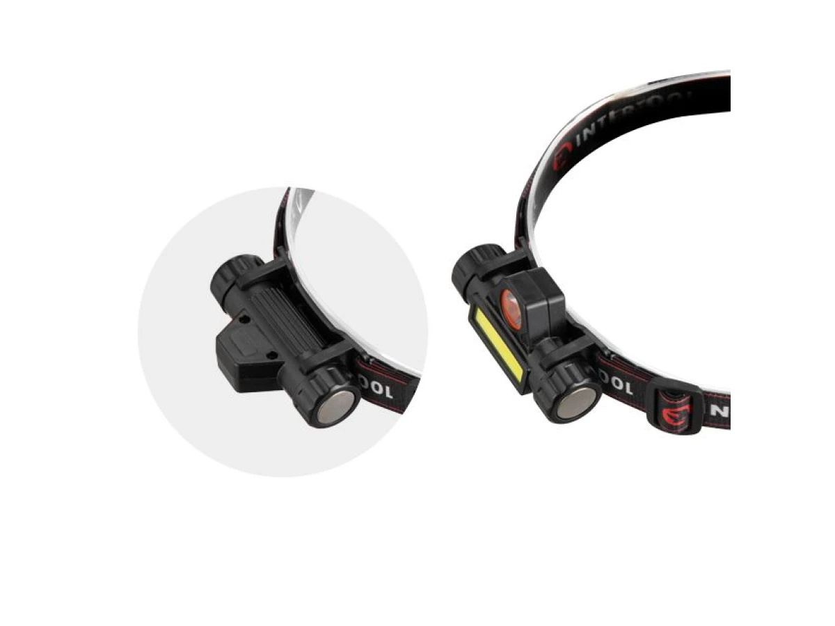 Ліхтар налобний акумуляторний XPE + COB, магніт INTERTOOL LB-0309 