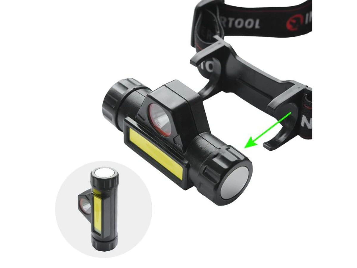 Ліхтар налобний акумуляторний XPE + COB, магніт INTERTOOL LB-0309 