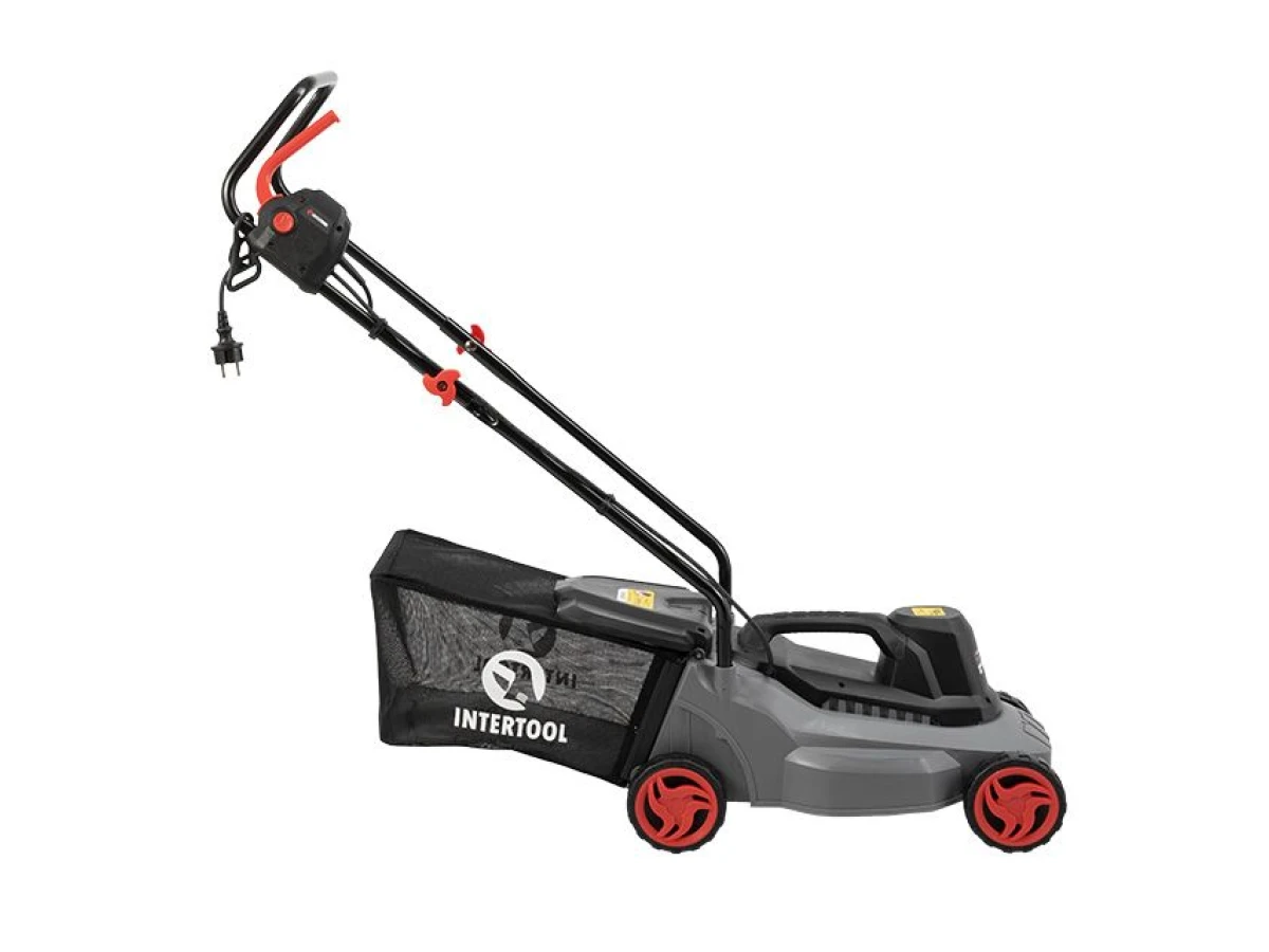 Газонокосилка электрическая 1.2 кВт, 230 В~50 Гц, 3300 об/мин, ширина захвата 320 мм, высота среза 27/45/52 мм, контейнер 30 литров INTERTOOL DT-2260 