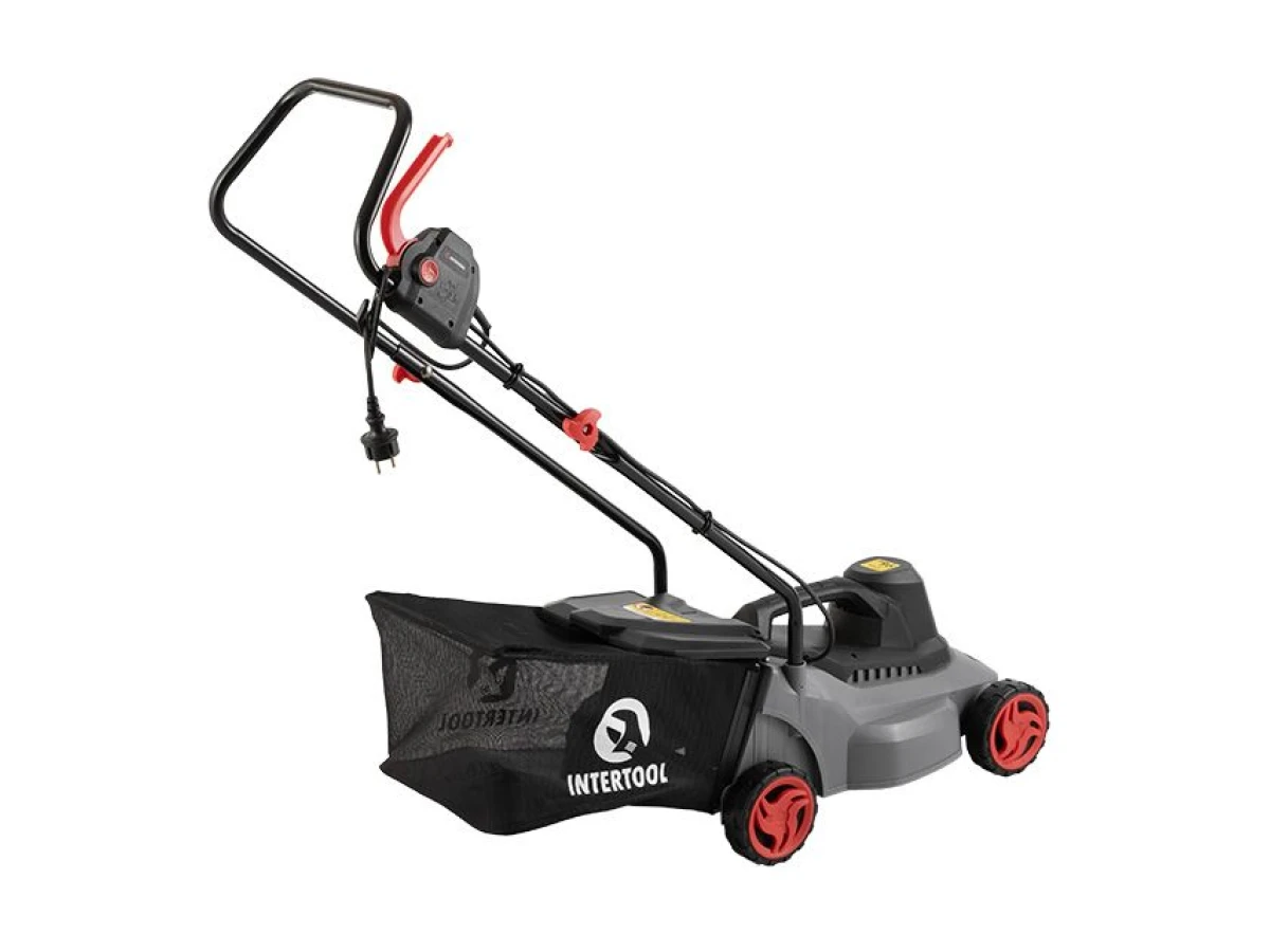 Газонокосилка электрическая 1.2 кВт, 230 В~50 Гц, 3300 об/мин, ширина захвата 320 мм, высота среза 27/45/52 мм, контейнер 30 литров INTERTOOL DT-2260 