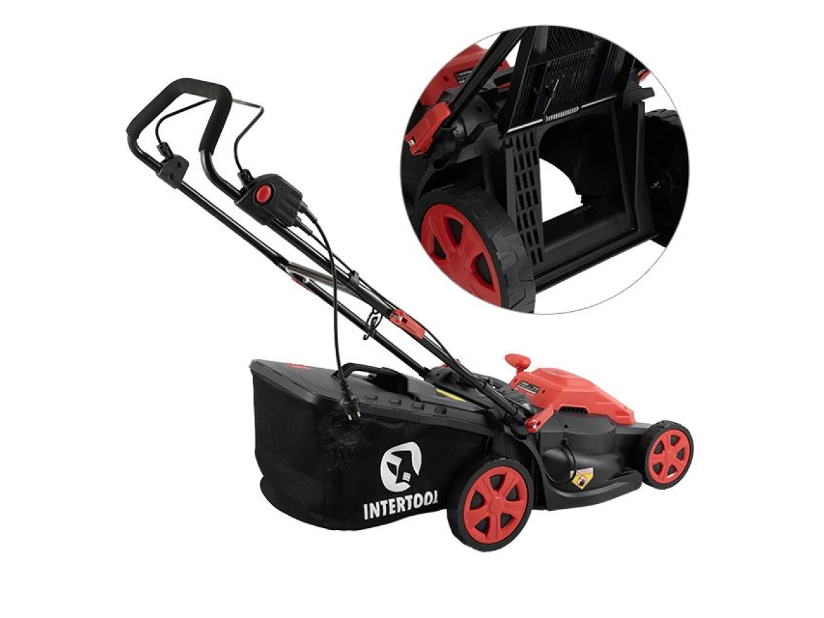 Газонокосилка электрическая 1.8 кВт, 230 В~50 Гц, 3200 об/мин, ширина захвата 400 мм, высота среза 25-75 мм, контейнер 40 литров, STORM INTERTOOL WT-2265 