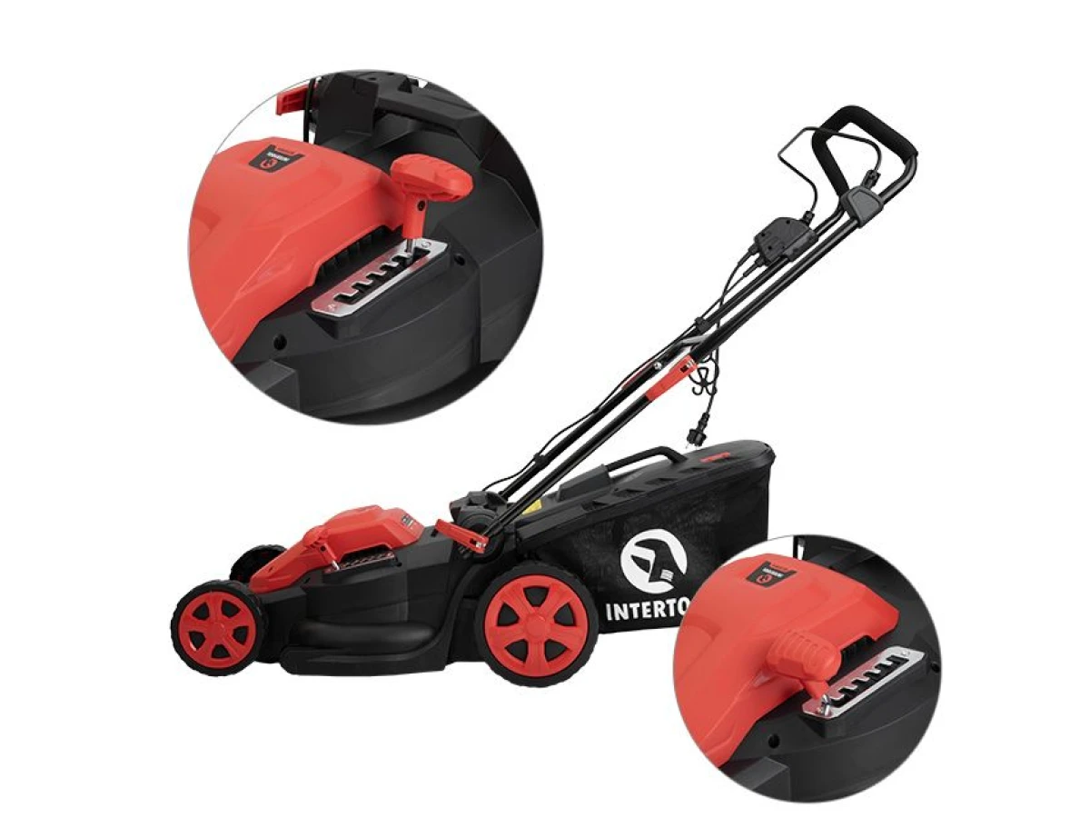 Газонокосилка электрическая 1.8 кВт, 230 В~50 Гц, 3200 об/мин, ширина захвата 400 мм, высота среза 25-75 мм, контейнер 40 литров, STORM INTERTOOL WT-2265 