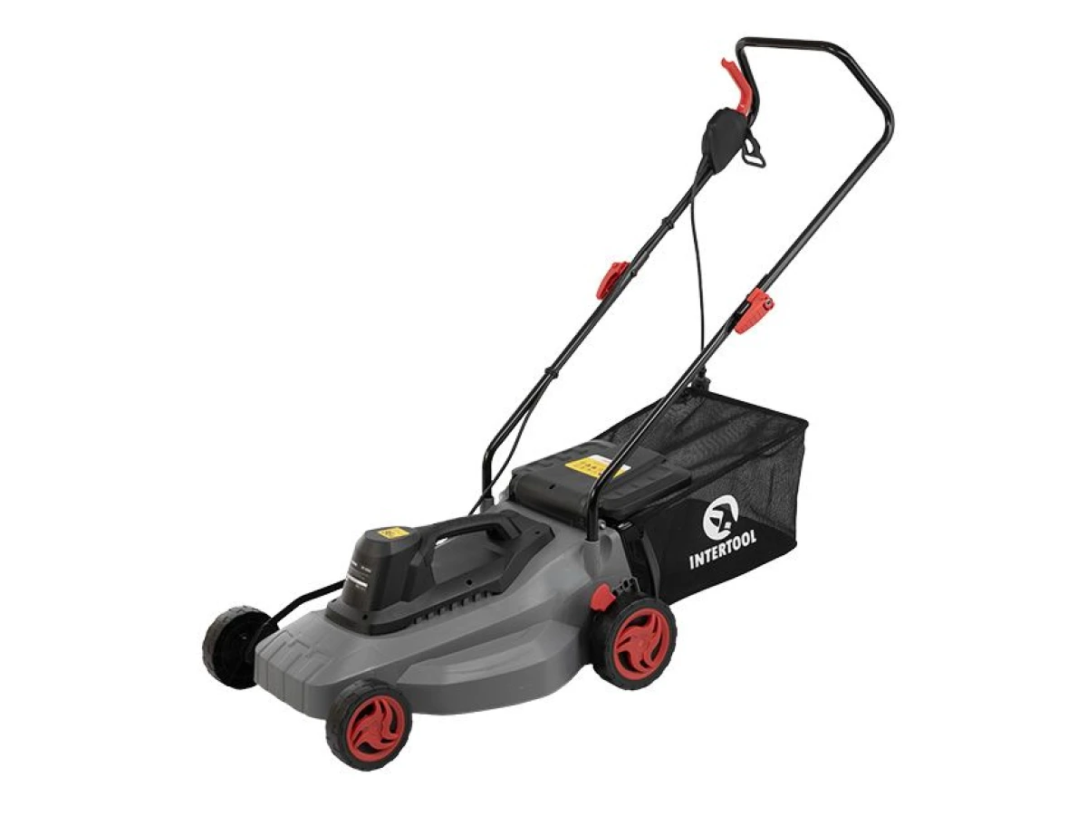 Газонокосилка электрическая 1300Вт, 230В, 3500об/мин, ширина захвата 380мм, высота среза 20/40/60мм, контейнер 35 литров INTERTOOL DT-2262 