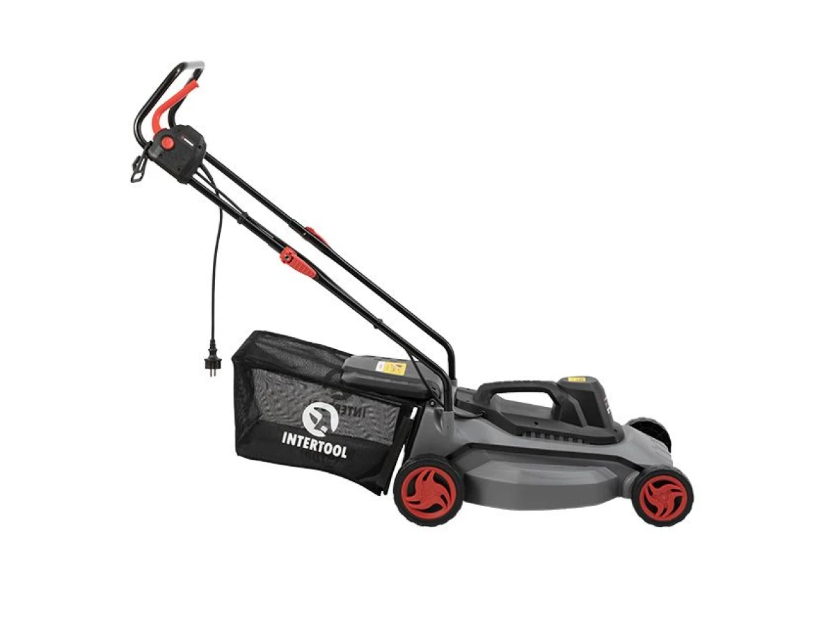 Газонокосилка электрическая 1300Вт, 230В, 3500об/мин, ширина захвата 380мм, высота среза 20/40/60мм, контейнер 35 литров INTERTOOL DT-2262 