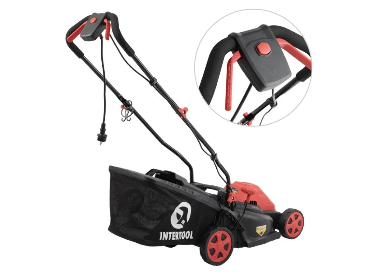 Газонокосилка электрическая 1.4 кВт, 230 В~50 Гц, 3300 об/мин, ширина захвата 340 мм, высота среза 30-80 мм, контейнер 35 литров, STORM INTERTOOL WT-2264 