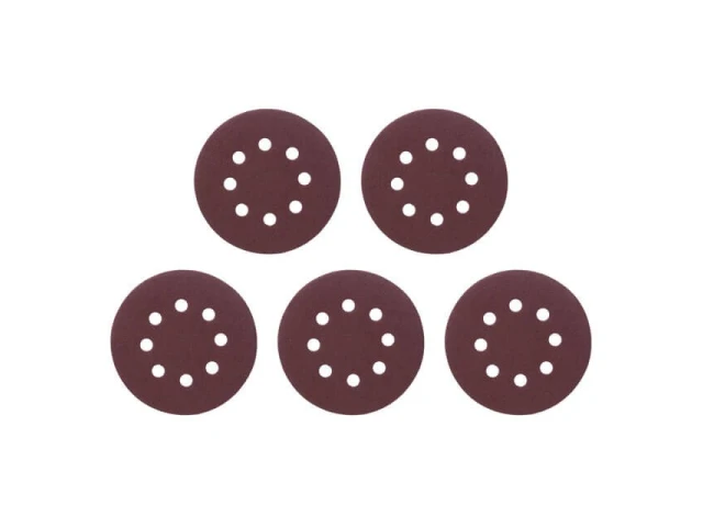 Круг наждаковий самоклеючий 125 мм з отворами , папір клас С, густина 140 г/м2, К80, уп. 5 од. INTERTOOL BT-0585 